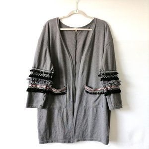 Andthewhy Womens Gray 3/4 Sleeve Bohemian Open Front Cardigan Sweater Size L